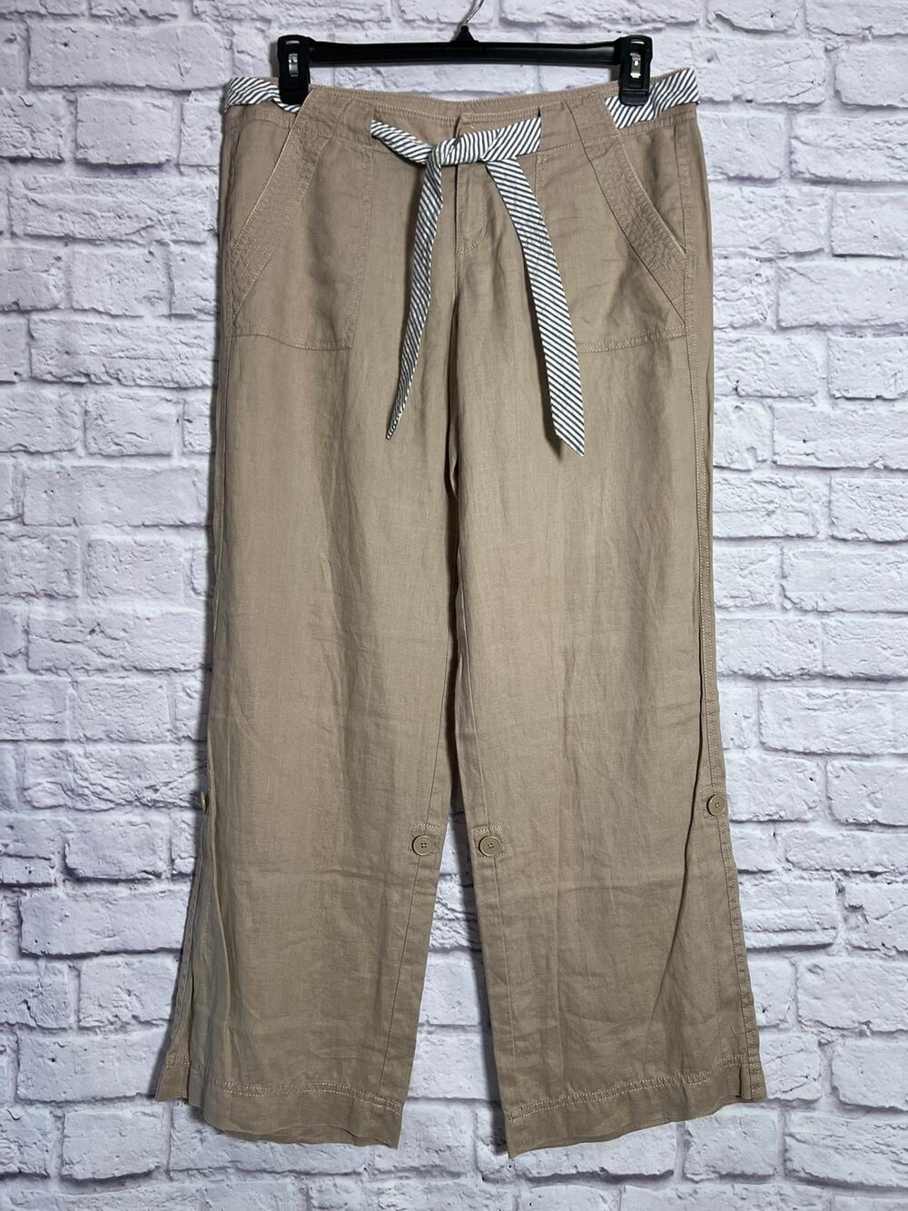 Juicy Couture Brown Linen Blend Trouser Wide Leg Pants Size 10 Belted Y2K